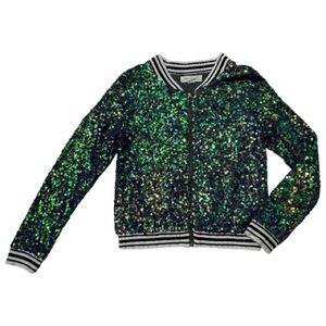 Treasure & Bond Kids Sequin Jacket - Green Purple Gray. Size M. Bomber jacket